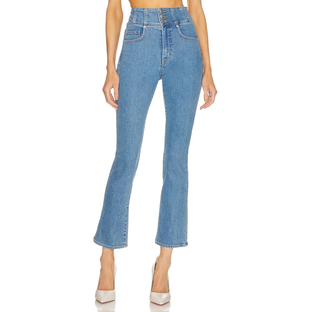VERONICA BEARD Carly Kick Flare High-Rise Corset Jeans in Float On Size 27